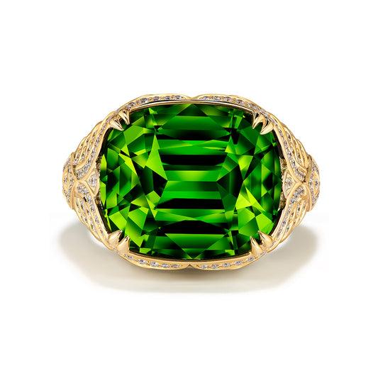 Zabargad Peridot Ring with D Flawless Diamonds set in 18K Yellow Gold