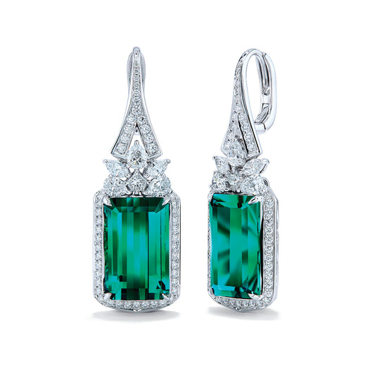 Lagoon Tourmaline Earrings with D Flawless Diamonds set in 18K White Gold