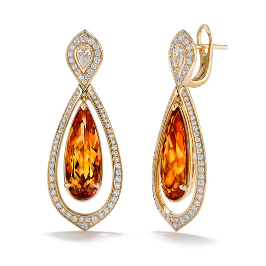 Brazilian Imperial Topaz Earrings with D Flawless Diamonds set in 18K Yellow Gold