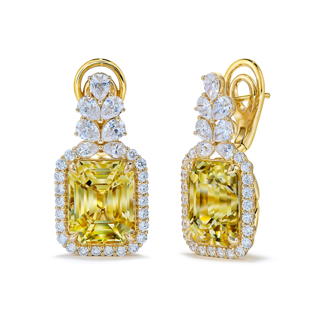 Unheated Ceylon Yellow Sapphire Earrings with D Flawless Diamonds set in 18K Yellow Gold