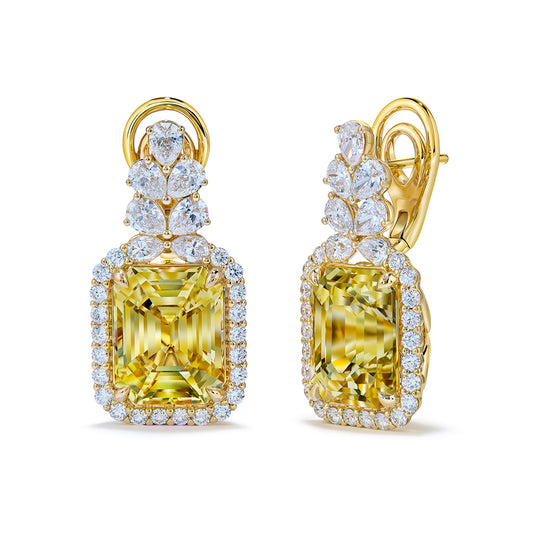 Unheated Ceylon Yellow Sapphire Earrings with D Flawless Diamonds set in 18K Yellow Gold