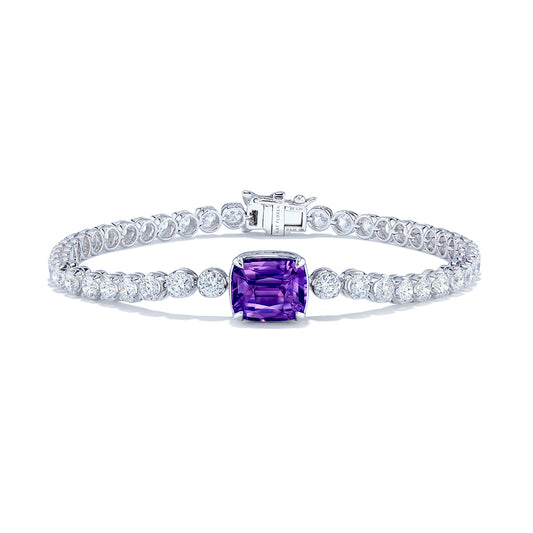 Unheated Ceylon Lilac Sapphire Bracelet with D Flawless Diamonds set in 18K White Gold