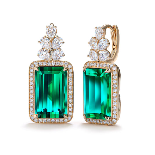 Lagoon Tourmaline Earrings with D Flawless Diamonds set in 18K Yellow Gold