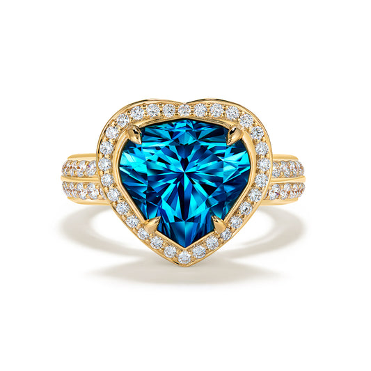 Blue Zircon Ring with D Flawless Diamonds set in 18K Yellow Gold