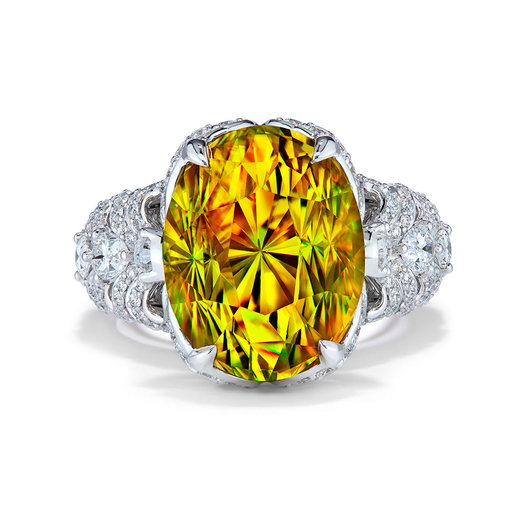 Capelinha Brazilian Sphene Ring with D Flawless Diamonds set in 18K White Gold