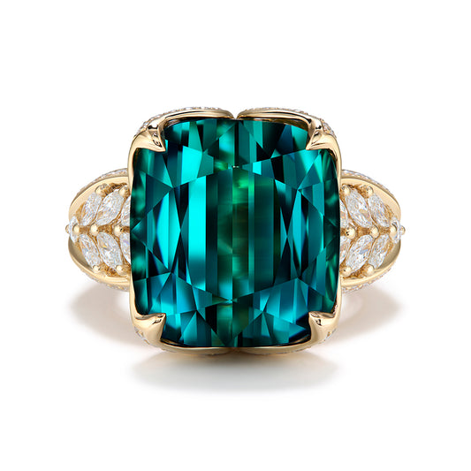 Afghan Indicolite Ring with D Flawless Diamonds set in 18K Yellow Gold