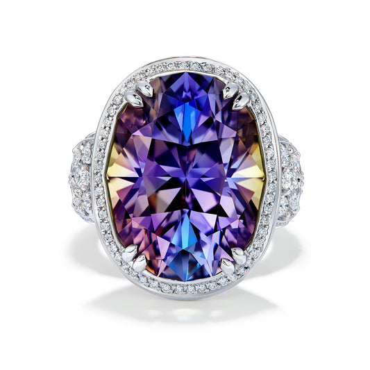 Unheated Pinkish Purple Tanzanite Ring with D Flawless Diamonds set in 18K White Gold