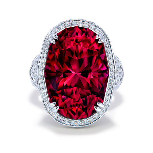 Vivid Red Neon Rubellite Ring with D Flawless Diamonds set in 18K White Gold