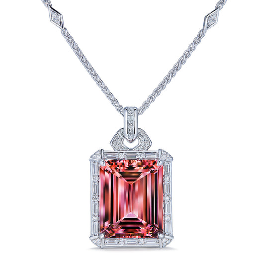 Intense Pink Madagascar Morganite Necklace with D Flawless Diamonds set in 18K White Gold