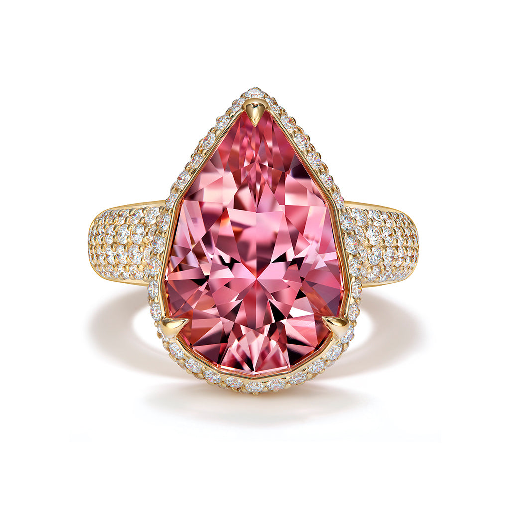 Madagascar Morganite Ring with D Flawless Diamonds set in 18K Yellow Gold