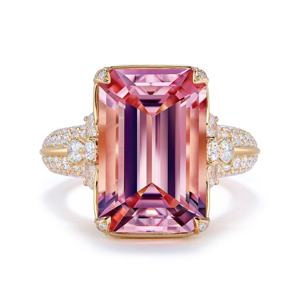 Madagascar Morganite Ring with D Flawless Diamonds set in 18K Yellow Gold
