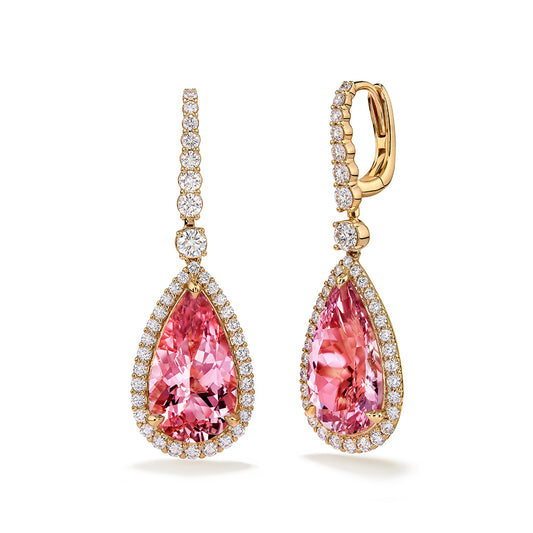 Madagascar Morganite Earrings with D Flawless Diamonds set in 18K Yellow Gold