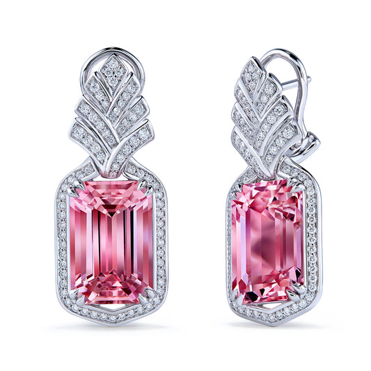 Madagascar Morganite Earrings with D Flawless Diamonds set in 18K White Gold