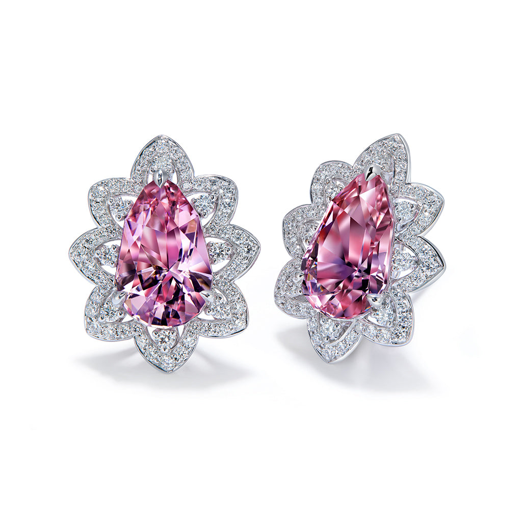 Madagascar Morganite Earrings with D Flawless Diamonds set in 18K White Gold
