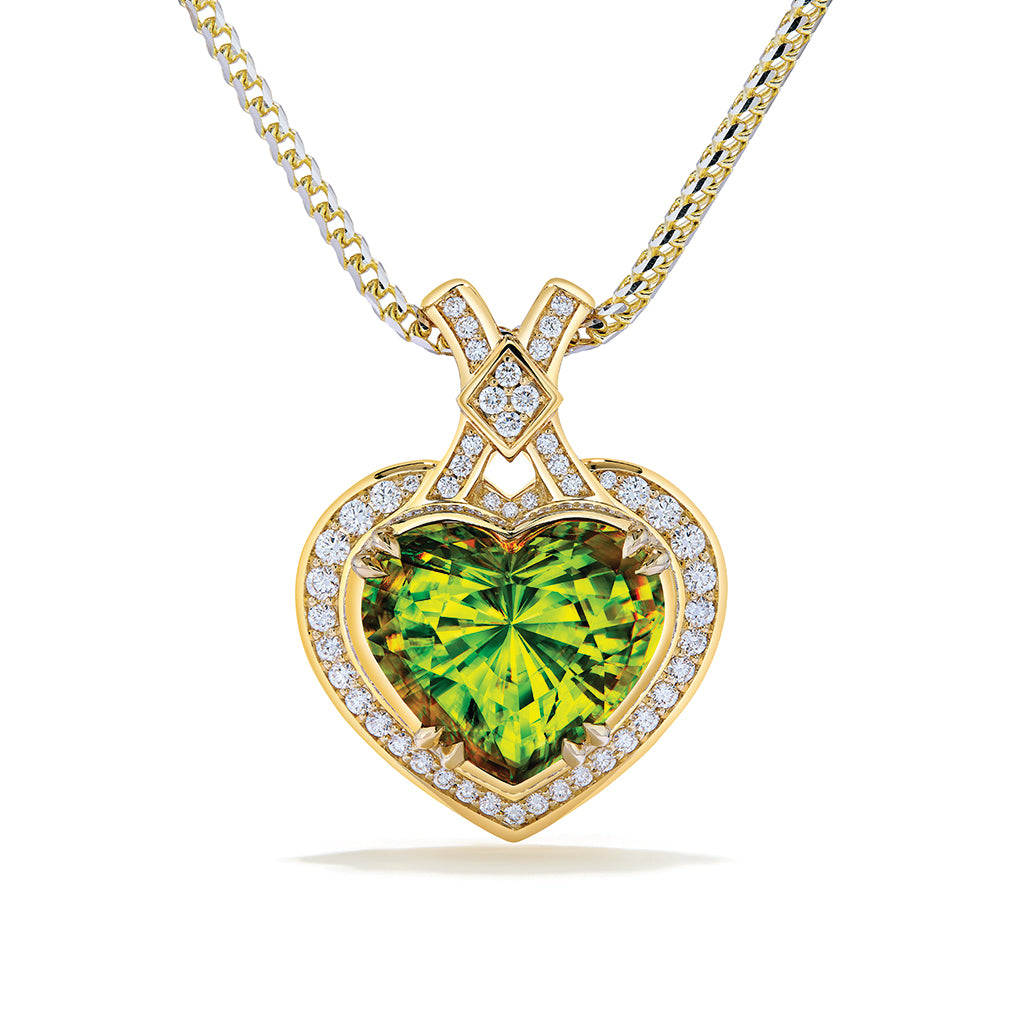 Madagascar Sphene Necklace with D Flawless Diamonds set in 18K Yellow Gold