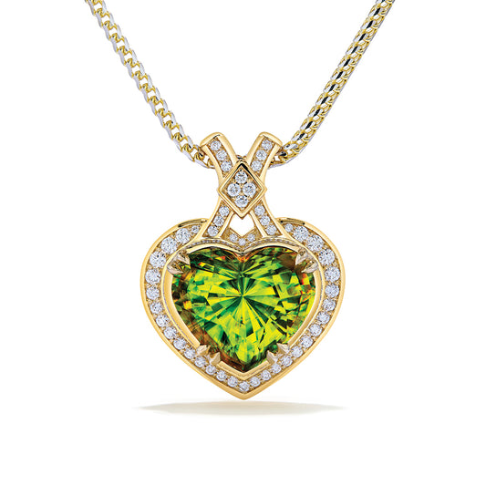 Madagascar Sphene Necklace with D Flawless Diamonds set in 18K Yellow Gold