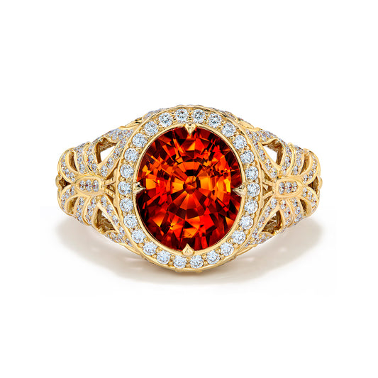 Mandarin Garnet Ring with D Flawless Diamonds set in 18K Yellow Gold