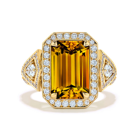 Yellow Tanzanite Ring with D Flawless Diamonds set in 18K Yellow Gold