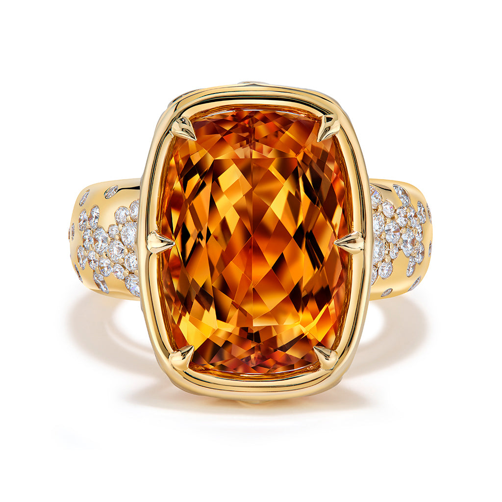 Brazilian Imperial Topaz Ring with D Flawless Diamonds set in 18K Yellow Gold