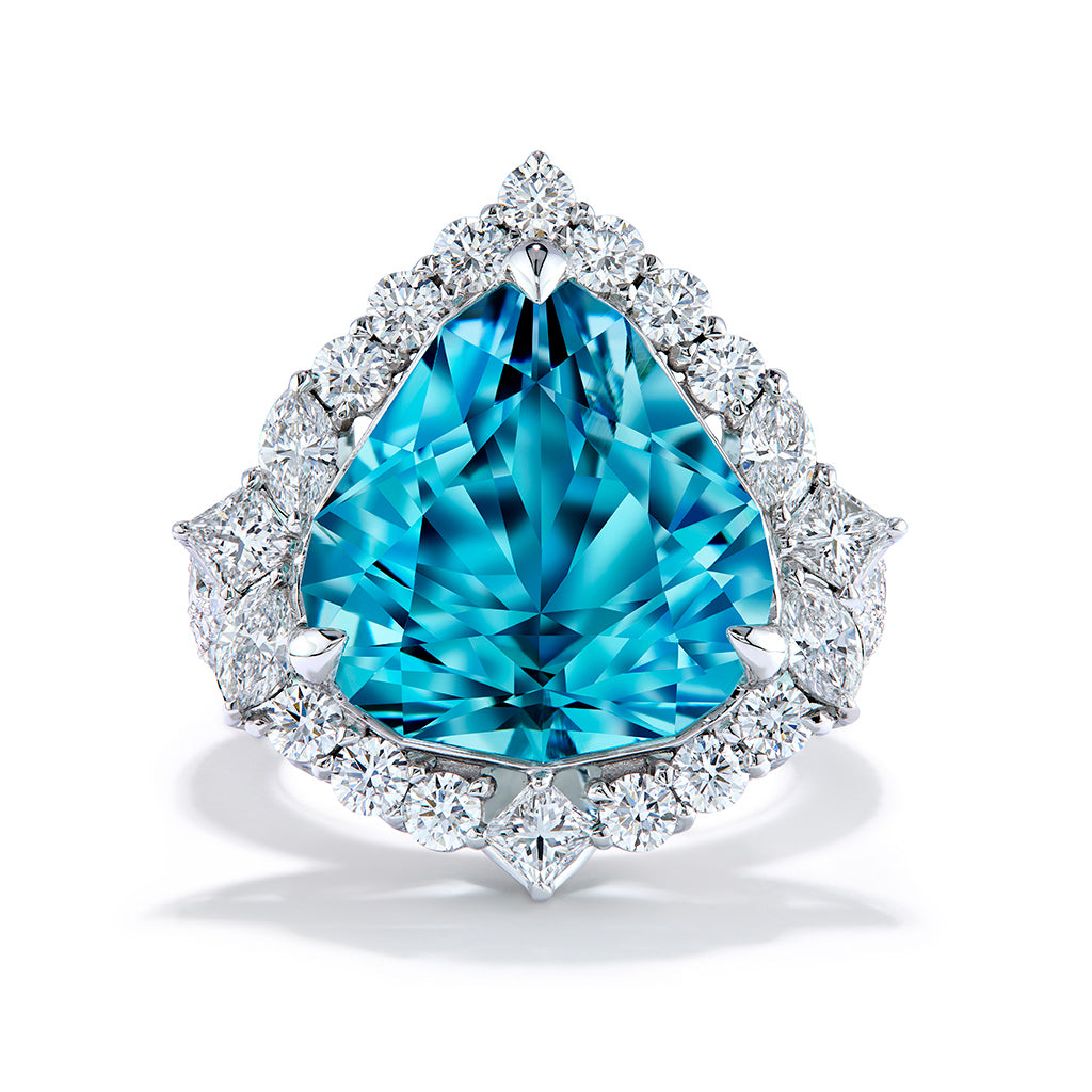 Flawless Unheated Paraiba Ring with D Flawless Diamonds set in 18K White Gold