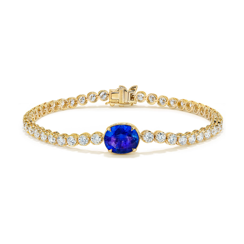 Unheated Kashmir Blue Sapphire Bracelet with D Flawless Diamonds set in 18K Yellow Gold