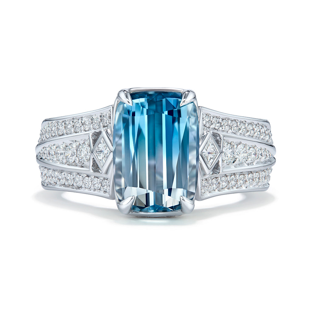 Natural Flawless Bi Color Topaz Ring with D Flawless Diamonds set in 18K White Gold