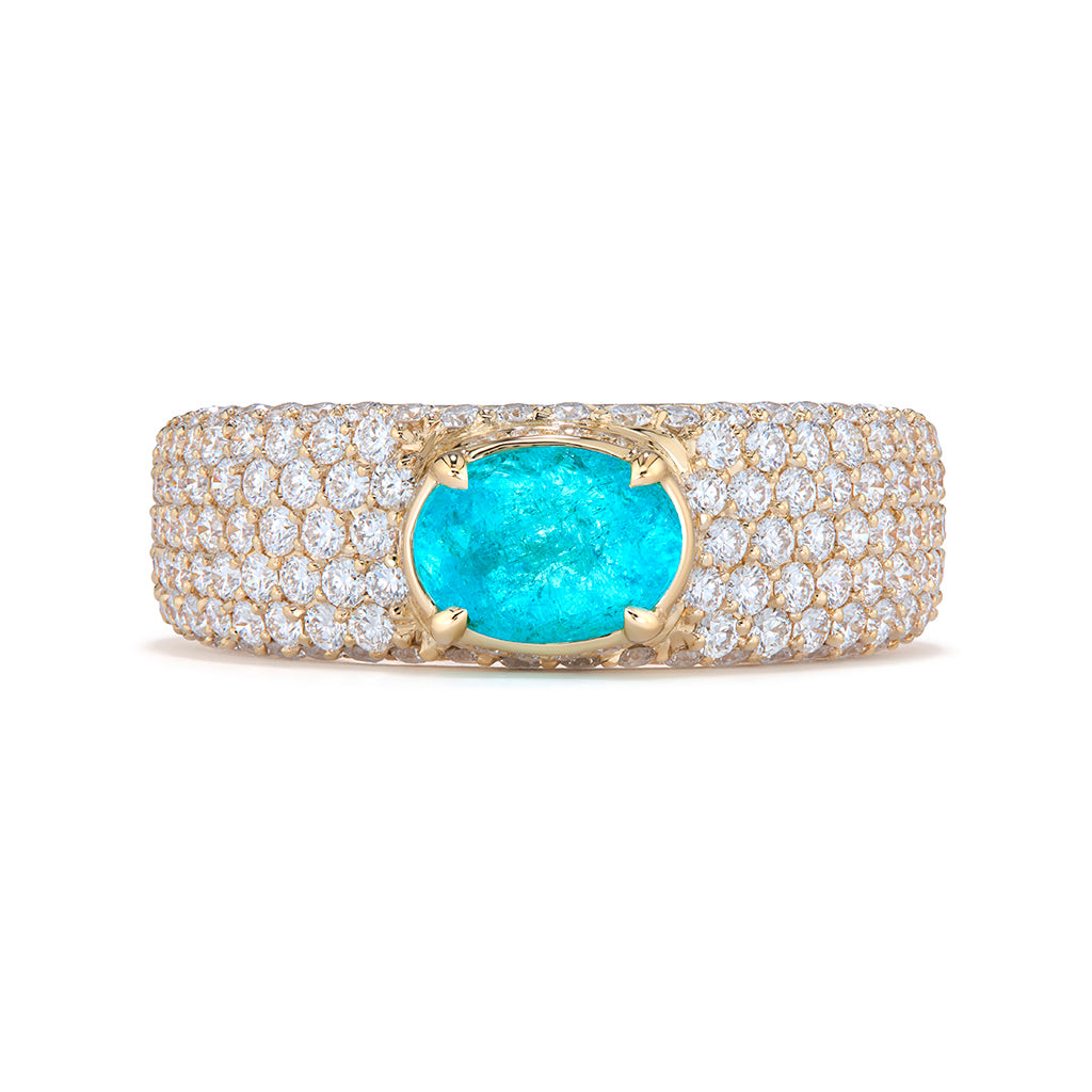 Brazilian Neon Paraiba Tourmaline Ring with D Flawless Diamonds set in 18K Yellow Gold