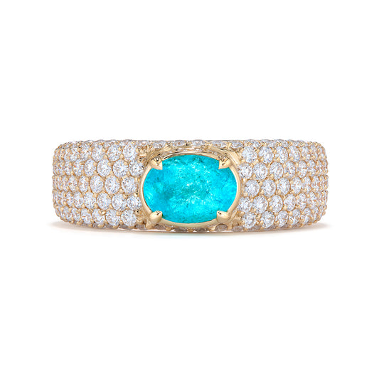 Brazilian Neon Paraiba Tourmaline Ring with D Flawless Diamonds set in 18K Yellow Gold