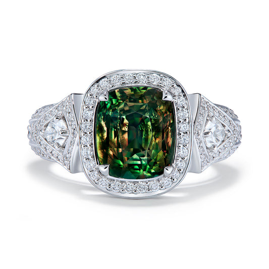 Green To Pink Alexandrite Ring with D Flawless Diamonds set in Platinum