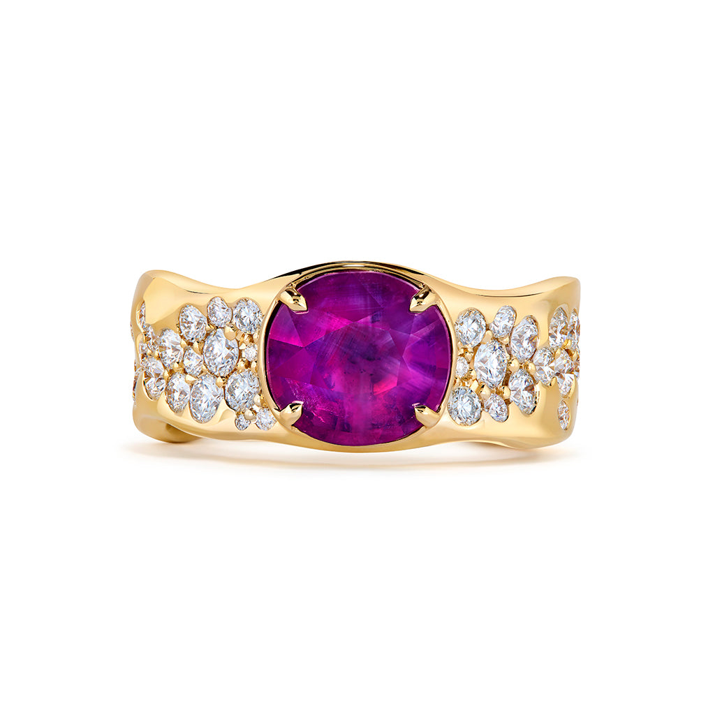 Unheated Trapiche Kashmir Sapphire Ring with D Flawless Diamonds set in 18K Yellow Gold