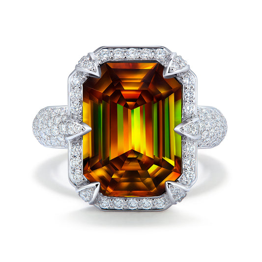 Madagascar Sphene Ring with D Flawless Diamonds set in 18K White Gold