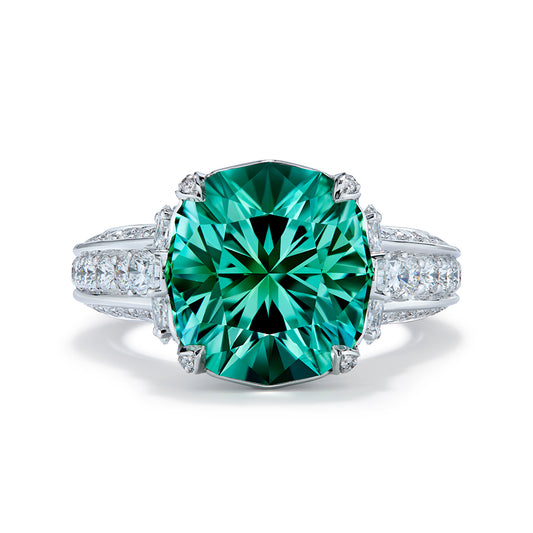 Neon Titanium Lagoon Tourmaline Ring with D Flawless Diamonds set in 18K White Gold