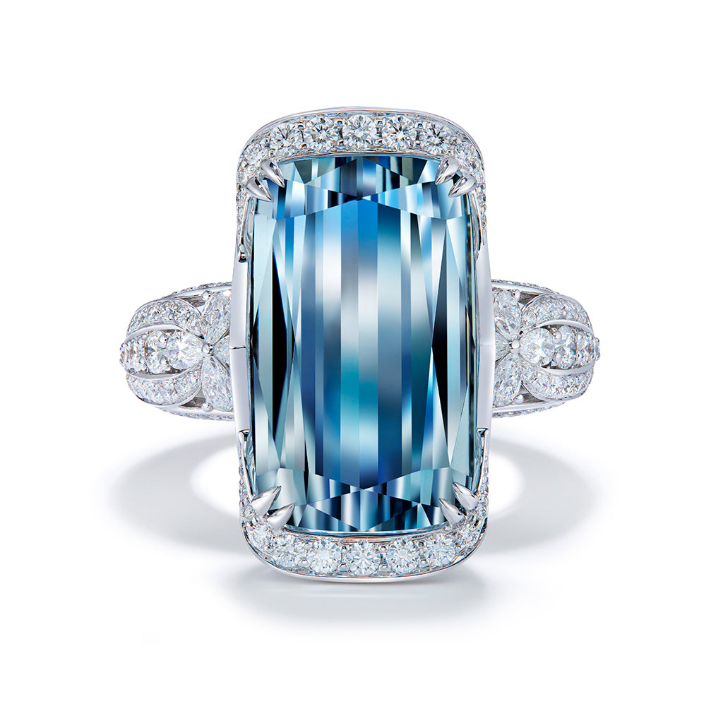 Natural Flawless Bi Color Topaz Ring with D Flawless Diamonds set in 18K White Gold