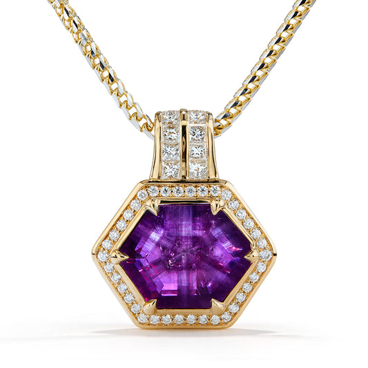 Unheated Trapiche Kashmir Sapphire Necklace with D Flawless Diamonds set in 18K Yellow Gold