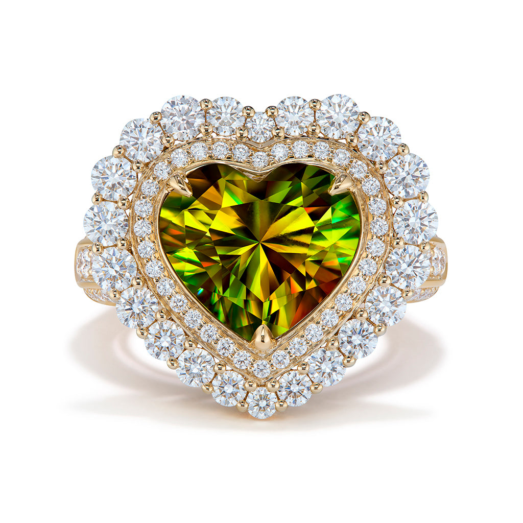Brazilian Sphene Ring with D Flawless Diamonds set in 18K Yellow Gold