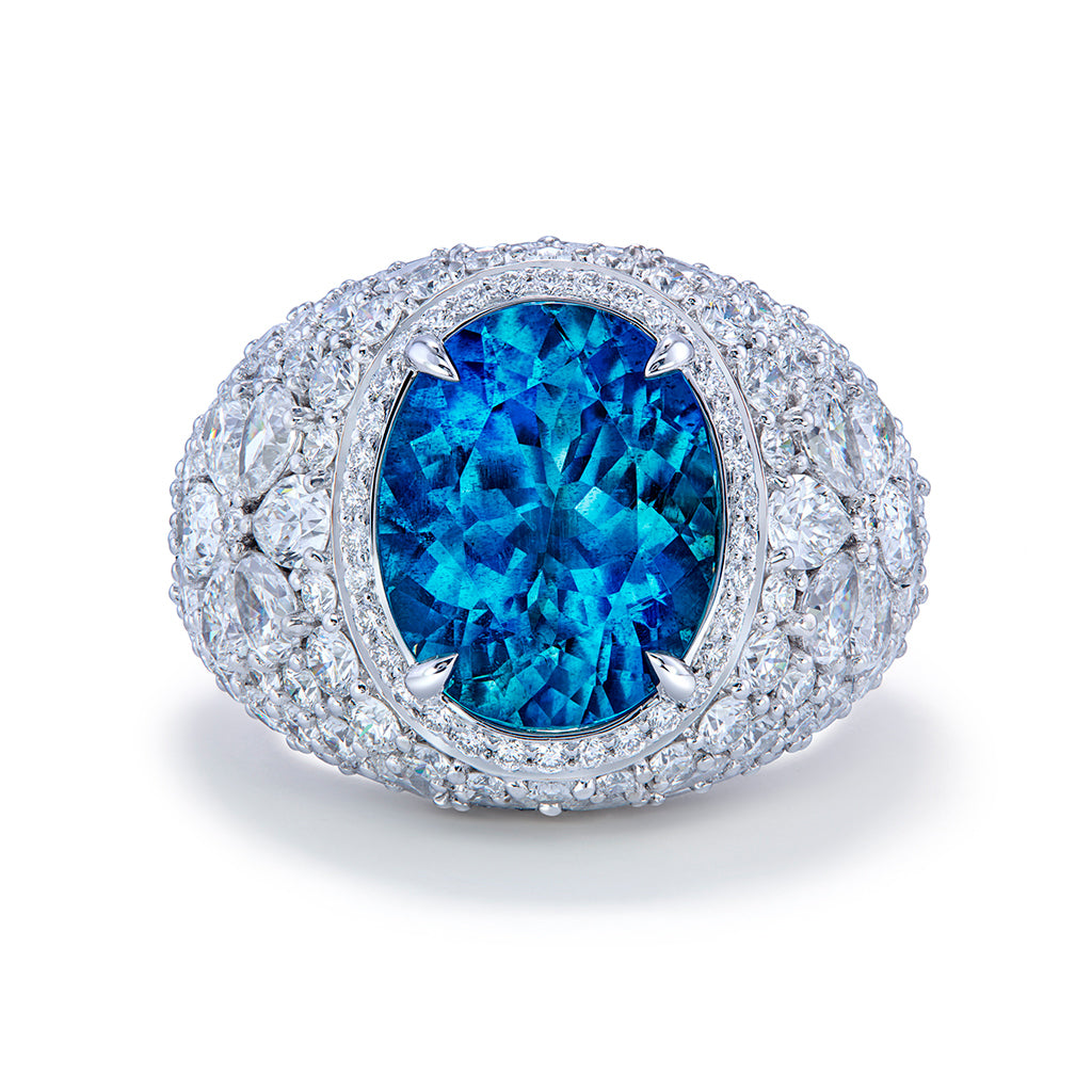 Tatu Brazilian Aquamarine Ring with D Flawless Diamonds set in 18K White Gold