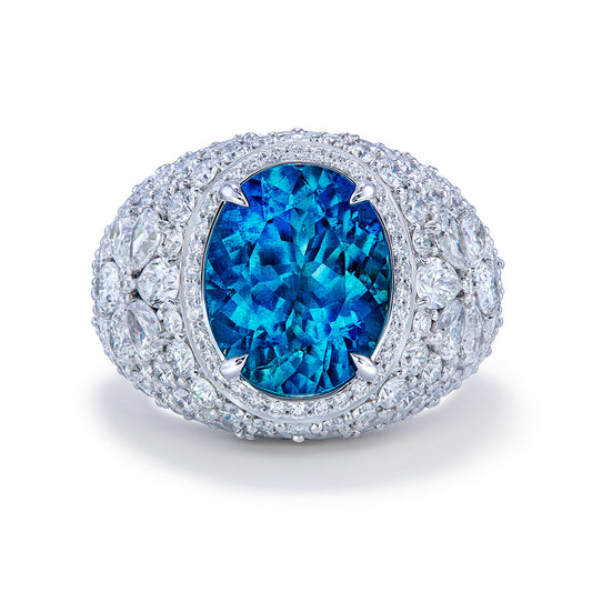 Tatu Brazilian Aquamarine Ring with D Flawless Diamonds set in 18K White Gold
