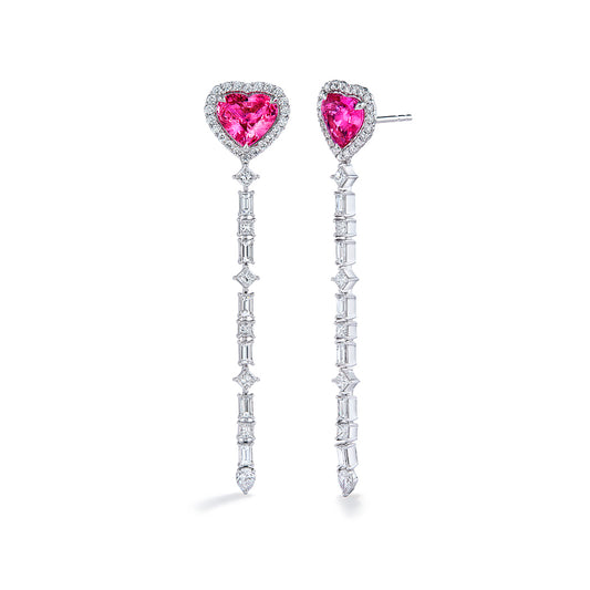 Unheated Vietnamese Hot Pink Sapphire Earrings with D Flawless Diamonds set in 18K Yellow Gold