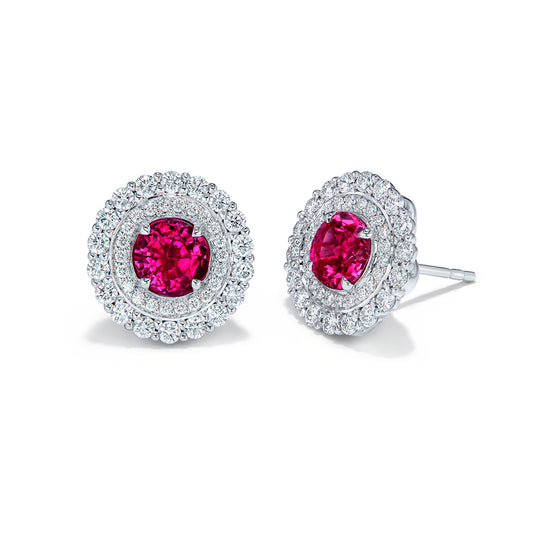 Antique Unheated Mogok Burmese Ruby Earrings with D Flawless Diamonds set in 18K White Gold