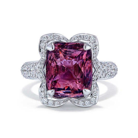 Special Award Record Fine Pink Musgravite Ring with D Flawless Diamonds set in Platinum