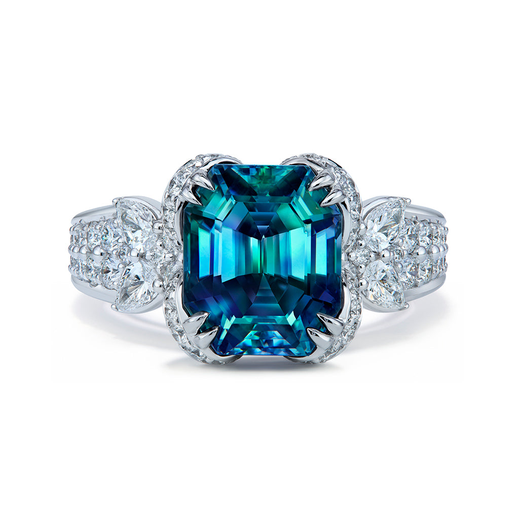 GIA Notable Award Burmese Color Change Natural Zircon Ring with D Flawless Diamonds set in 18K White Gold
