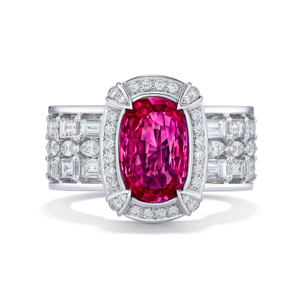 Antique Unheated Mogok Burmese Ruby Ring with D Flawless Diamonds set in 18K White Gold