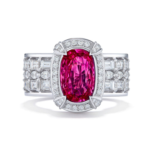 Antique Unheated Mogok Burmese Ruby Ring with D Flawless Diamonds set in 18K White Gold