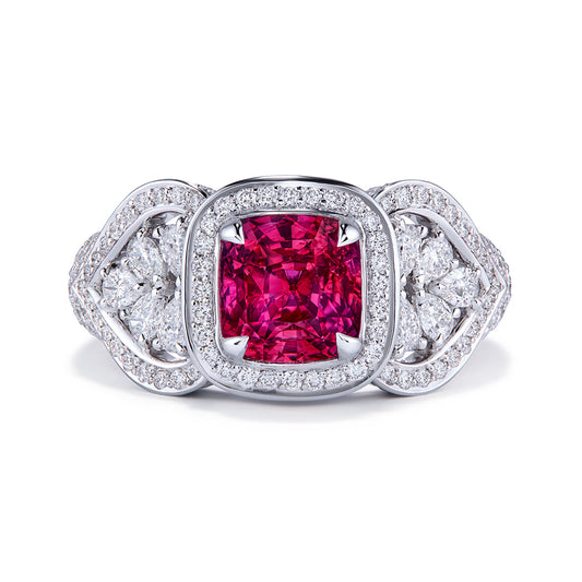 Unheated Jedi Ruby Ring with D Flawless Diamonds set in 18K White Gold