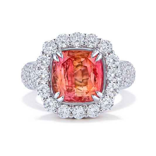 The Perfect Colour Unheated Padparadscha Ceylon Sapphire SSEF Ring with D Flawless Diamonds set in 18K White Gold