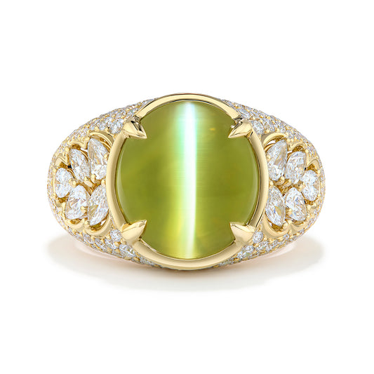 Milk And Honey Chrysoberyl Cats Eye Ring with D Flawless Diamonds set in 18K Yellow Gold