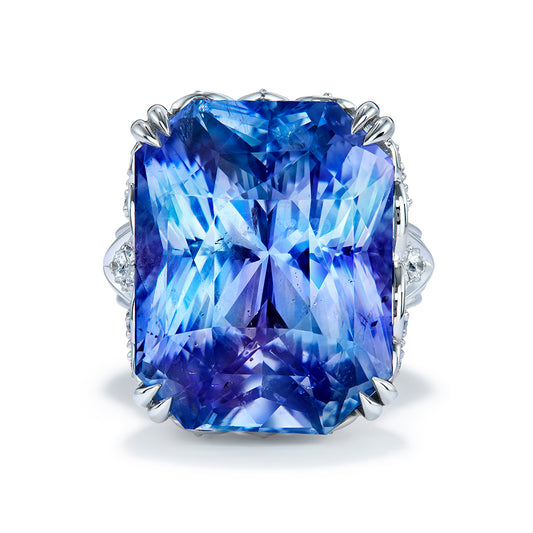 Unheated Ceylon Titanium Blue Sapphire Ring with D Flawless Diamonds set in 18K White Gold