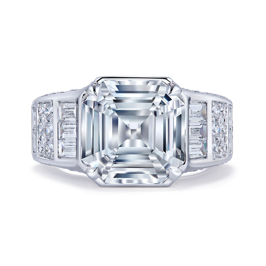 Asscher Unheated Ceylon White Sapphire Ring with D Flawless Diamonds set in 18K White Gold
