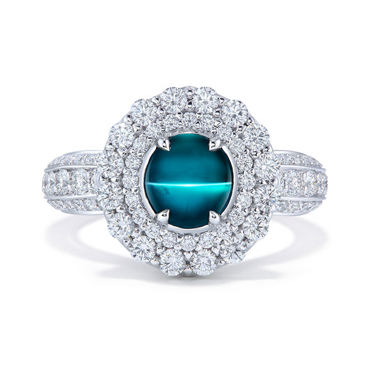 Blue 100% Change Brazilian Alexandrite Cats Eye Ring with D Flawless Diamonds set in 18K White Gold