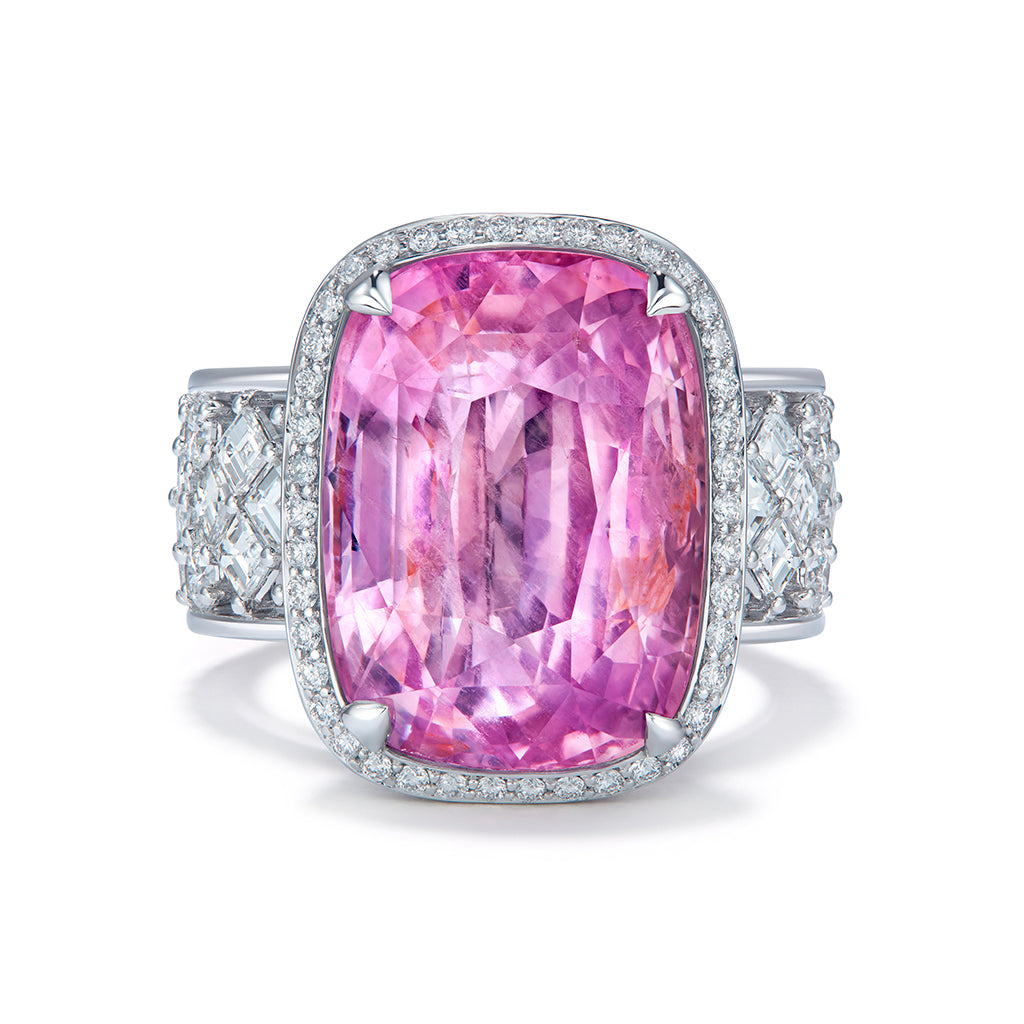 Unheated Ceylon Padparadscha Sapphire Ring with D Flawless Diamonds set in 18K White Gold